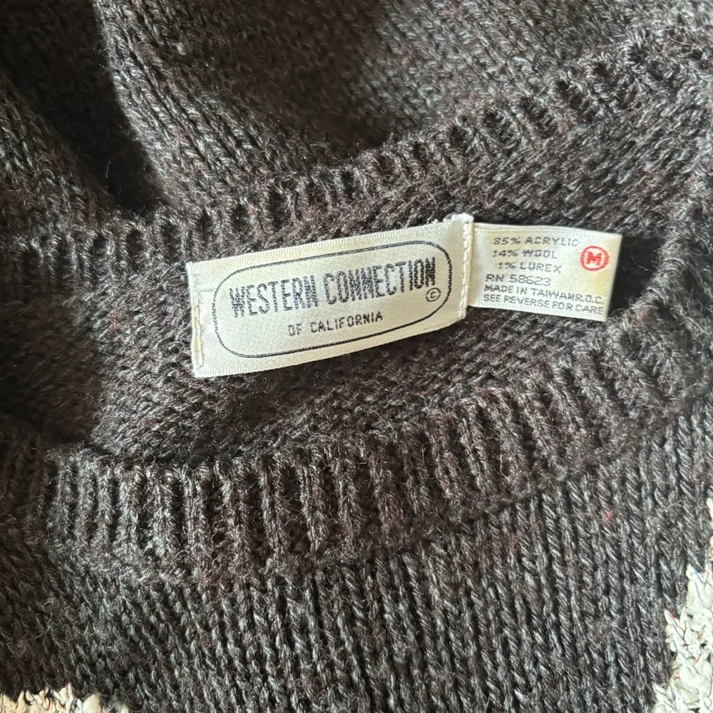 Vintage 1980s White Bird on Charcoal Wool Blend & Lurex Sweater / M - Picture 10 of 10